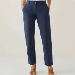 Pantalon coupe mom coton-lin uni