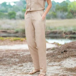 Pantalon coupe mom coton-lin uni
