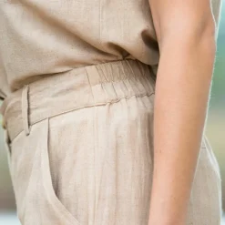 Pantalon coupe mom coton-lin uni