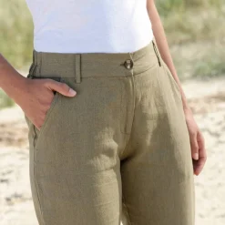Pantalon coupe mom coton-lin uni