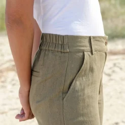 Pantalon coupe mom coton-lin uni