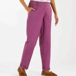 Pantalon coupe mom coton-lin uni