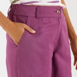 Pantalon coupe mom coton-lin uni