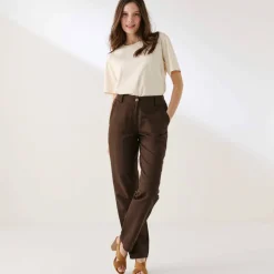 Pantalon coupe mom coton-lin uni