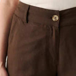 Pantalon coupe mom coton-lin uni