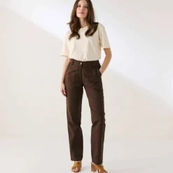 Pantalon coupe mom coton-lin uni
