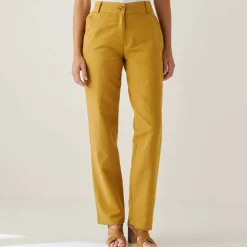 Pantalon coupe mom coton-lin uni
