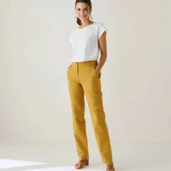 Pantalon coupe mom coton-lin uni