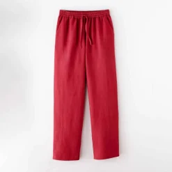 Pantalon coupe mom en coton/lin, taille élastiquée