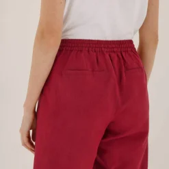 Pantalon coupe mom en coton/lin, taille élastiquée