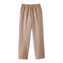 Pantalon coupe mom en coton/lin, taille élastiquée