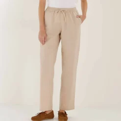 Pantalon coupe mom en coton/lin, taille élastiquée