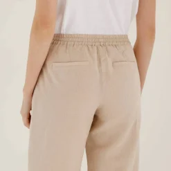 Pantalon coupe mom en coton/lin, taille élastiquée
