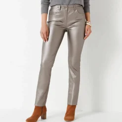 Pantalon droit enduit