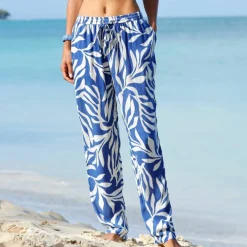 Pantalon droit imprimé, crépon fluide