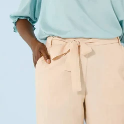 Pantalon droit large ceinturé, tissu fluide