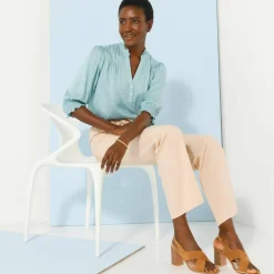 Pantalon droit large ceinturé, tissu fluide