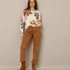 Pantalon droit, maille suédine