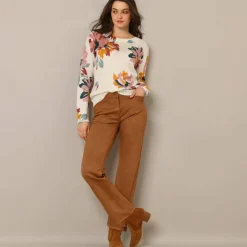 Pantalon droit, maille suédine
