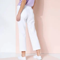 Pantalon droit 7/8ème, taille élastiquée, lin coton
