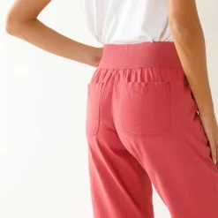 Pantalon droit 7/8ème, taille élastiquée, lin coton