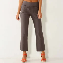 Pantalon droit 7/8ème, taille élastiquée, lin coton