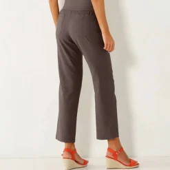 Pantalon droit 7/8ème, taille élastiquée, lin coton