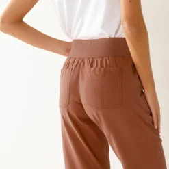 Pantalon droit 7/8ème, taille élastiquée, lin coton