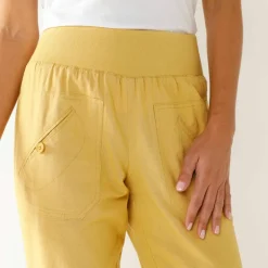 Pantalon droit 7/8ème, taille élastiquée, lin coton
