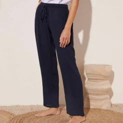 Pantalon droit uni, crépon fluide