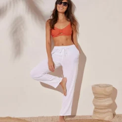 Pantalon droit uni, crépon fluide