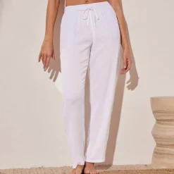Pantalon droit uni, crépon fluide