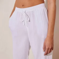 Pantalon droit uni, crépon fluide