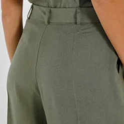 Pantalon effet jupe-culotte, en lin mélangé