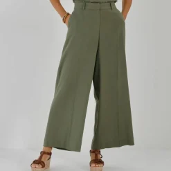 Pantalon effet jupe-culotte, en lin mélangé