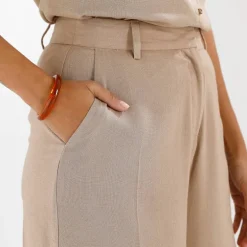 Pantalon effet jupe-culotte, en lin mélangé