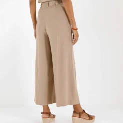 Pantalon effet jupe-culotte, en lin mélangé