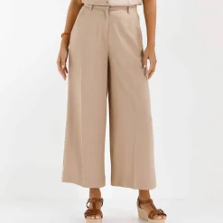 Pantalon effet jupe-culotte, en lin mélangé