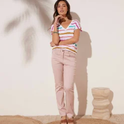 Pantalon effet ventre plat, coton stretch