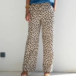 Pantalon fluide taille haute, imprimé léopard