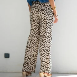 Pantalon fluide taille haute, imprimé léopard