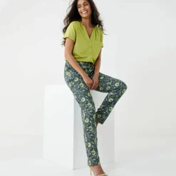 Pantalon fuselé, coton-lin imprimé ethnique
