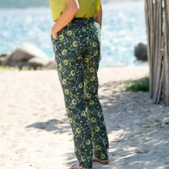 Pantalon fuselé, coton-lin imprimé ethnique