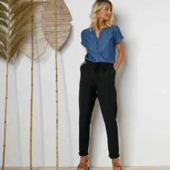 Pantalon fuselé fluide, lin-coton