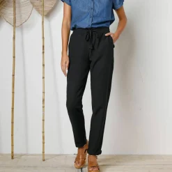 Pantalon fuselé fluide, lin-coton