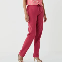 Pantalon fuselé fluide, lin-coton