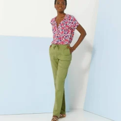 Pantalon fuselé fluide, lin-coton