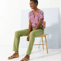 Pantalon fuselé fluide, lin-coton