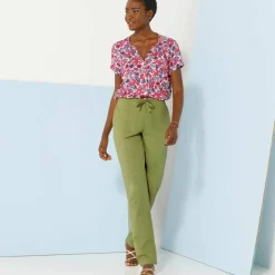 Pantalon fuselé fluide, lin-coton