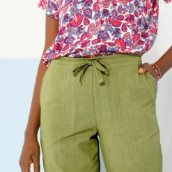 Pantalon fuselé fluide, lin-coton